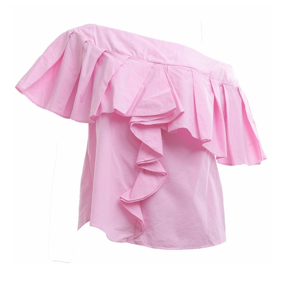 NWT! ZARA Barbie Coquette Light Pink Off Shoulder Ruffle Top Blouse XS - Picture 5 of 9